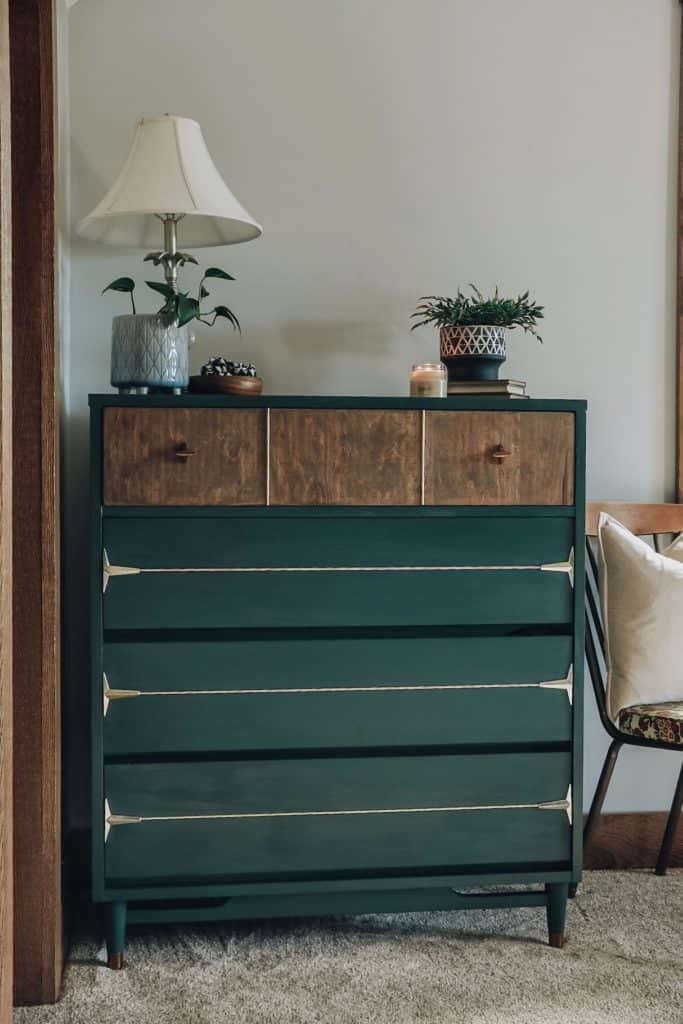 green painted dresser chest with one drawer stained