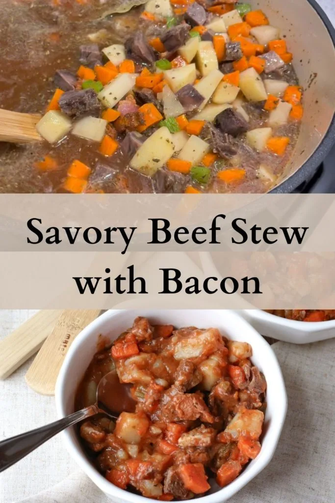 beef stew with potatoes, celery, carrots, bacon