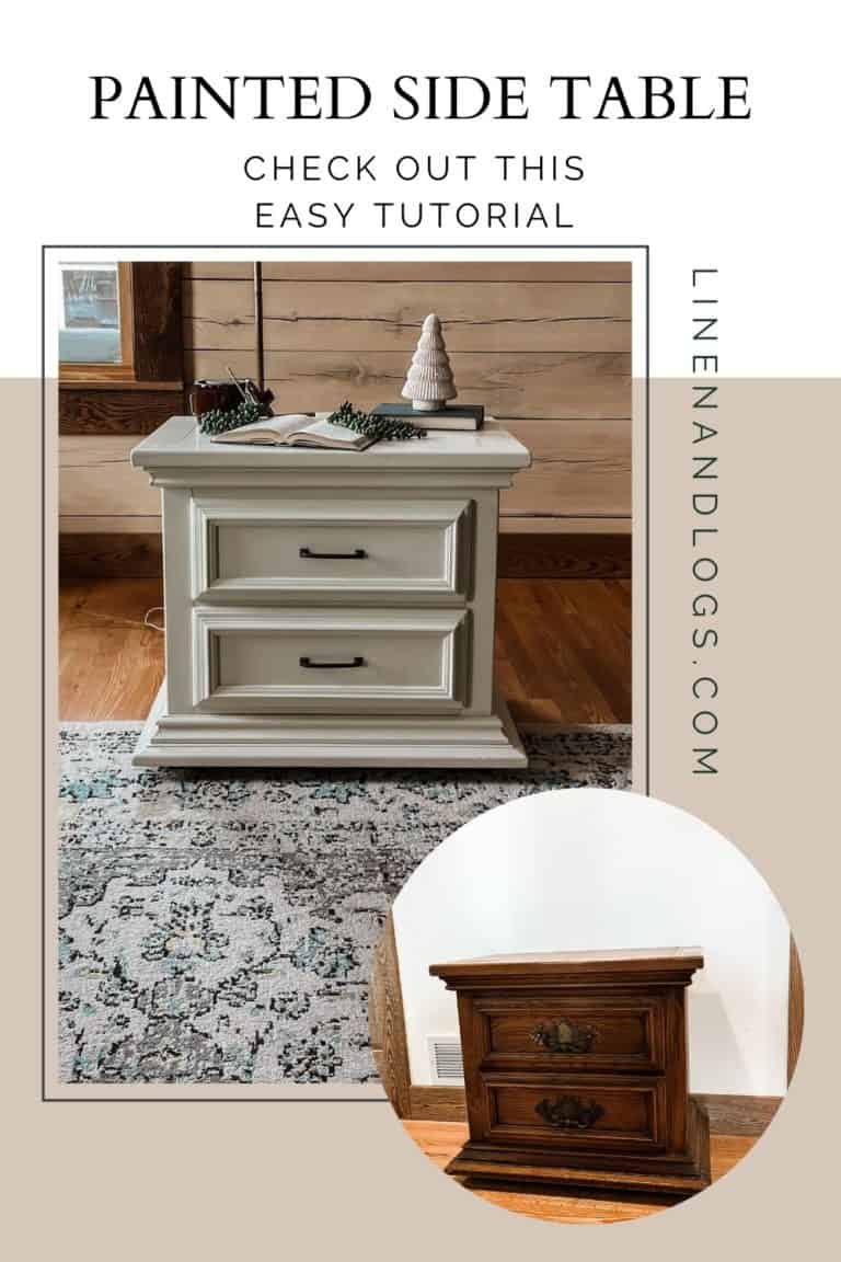 DIY Painted Side Table in Living Room - Linen & Logs
