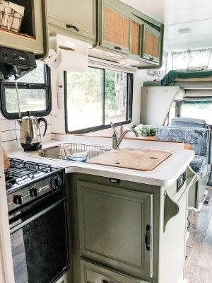 rv kitchenette with diy cabinets