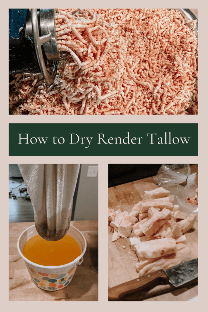 3 Photos on grinding beef suet - straining beef tallow, and cut beef suet prior to grinding.